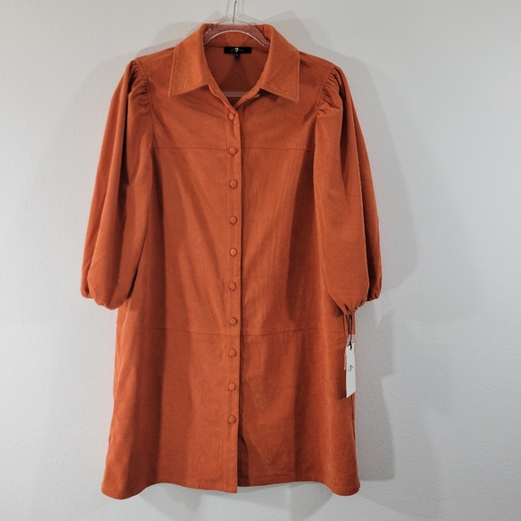 7 For All Mankind Dresses & Skirts - 7 FOR ALL MANKIND rust colored corduroy puff sleeve button front jacket dress